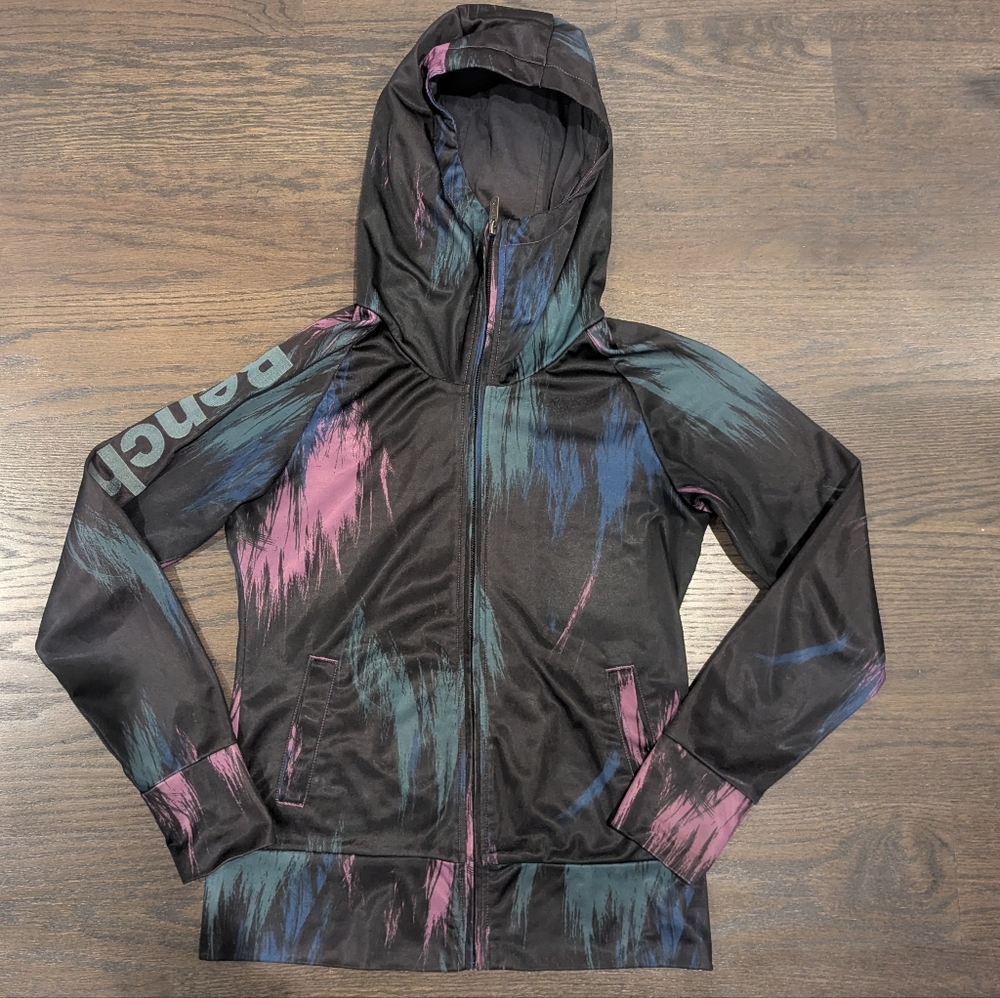 Bench Black Green Blue Pink Abstract Hoodie Size M Good Condition Front Zip Hood